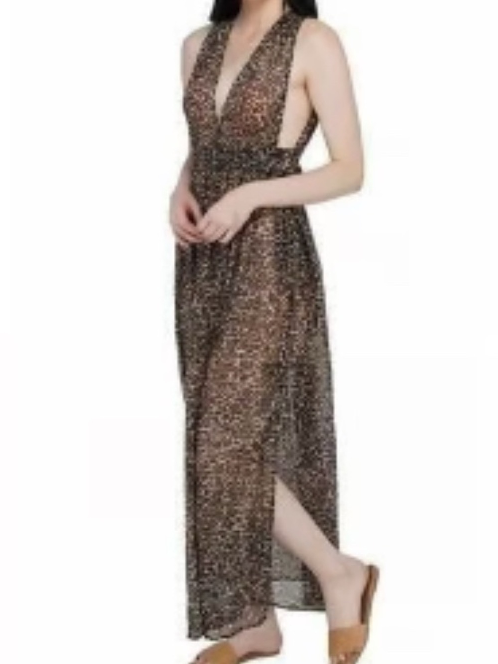 America & Beyond Cheetah Print Swim Cover Up Size Large Leopard Animal Print